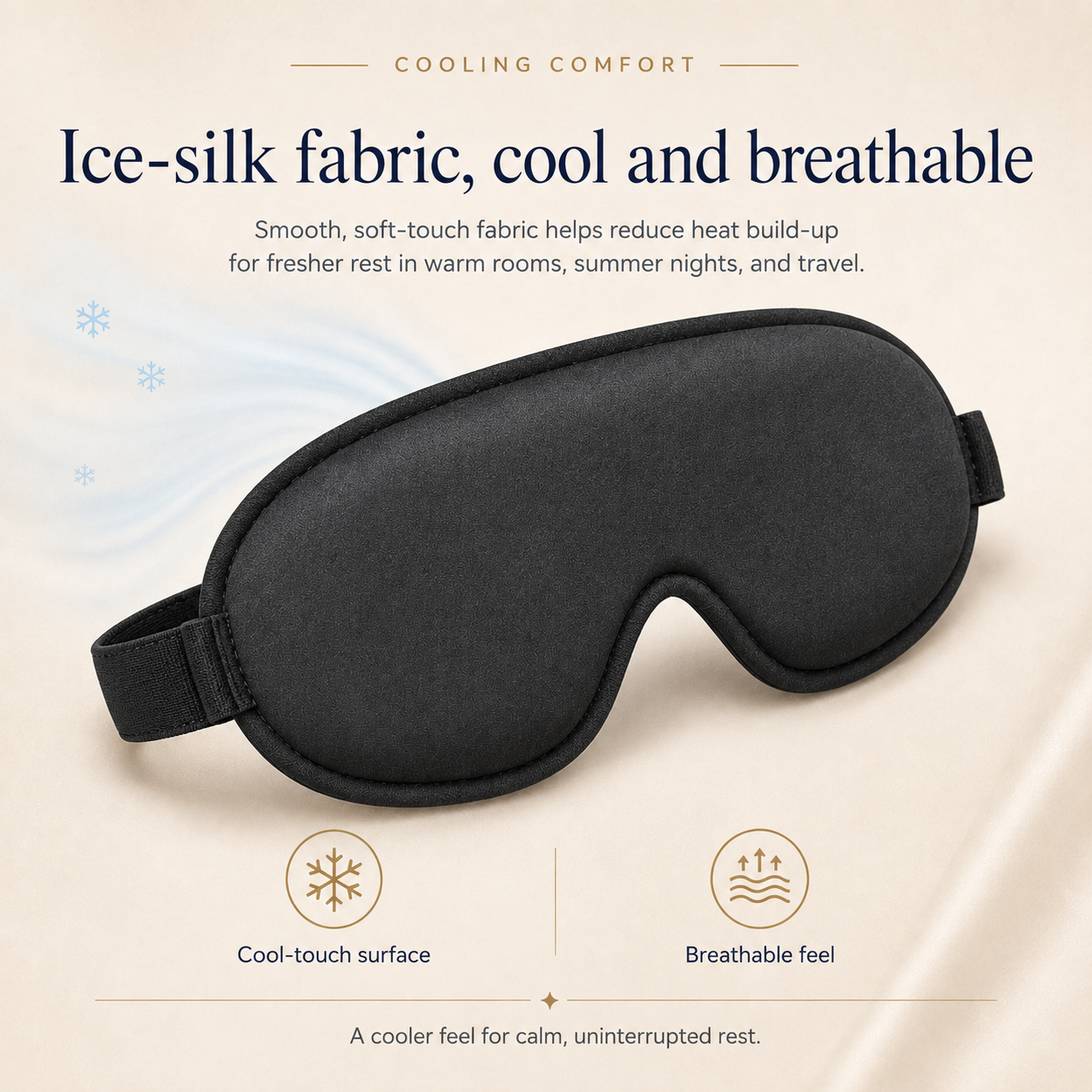 Black RestWeave cooling sleep mask with smooth ice-silk outer fabric