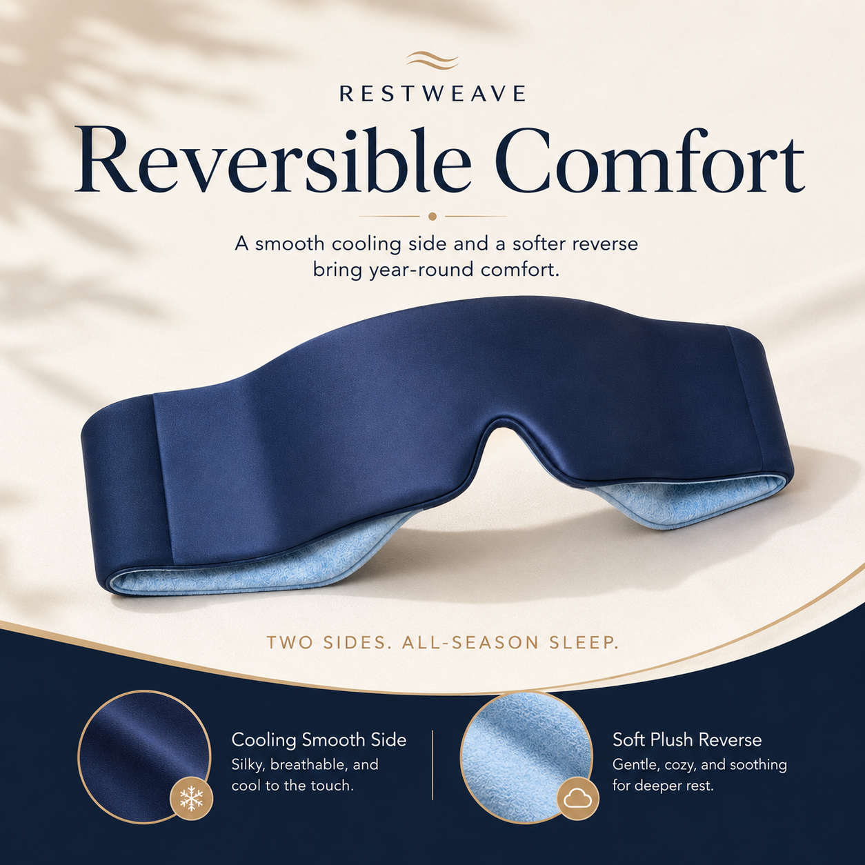 RestWeave reversible sleep mask with smooth cooling side and soft reverse side